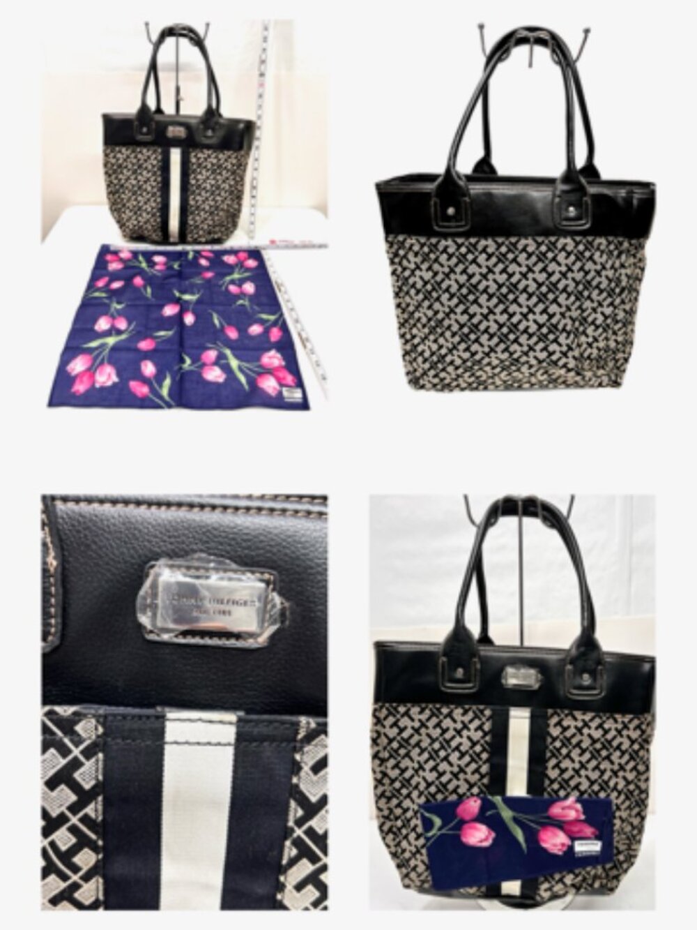 New-Everyday Tommy Hilfiger  Black/ White Logo Tote Bag +New Renoma Kerchief (10 - Picture 9 of 13